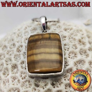 Colgante Ojo de Tigre Rectangular Montura Lisa Plata 925 - Joyería Protección Oriental Art