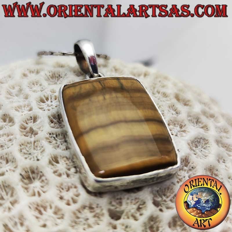 925 Silver Rectangular Tiger's Eye Pendant | Large 44mm