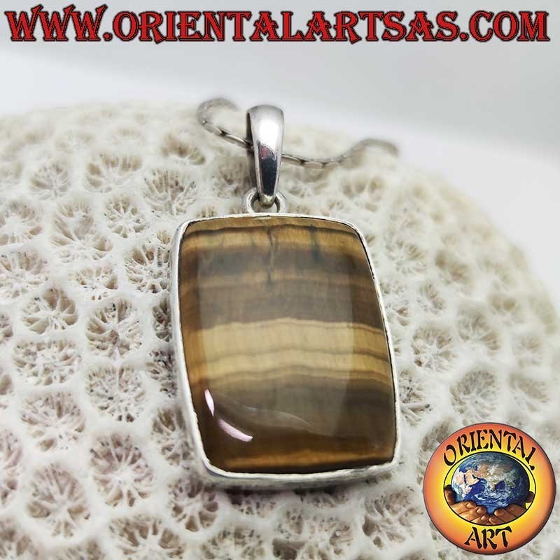 Colgante Plata 925 Ojo de Tigre Rectangular | Grande 44mm
