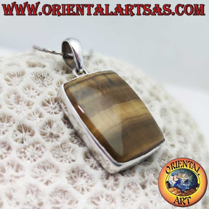 Colgante Plata 925 Ojo de Tigre Rectangular | Grande 44mm