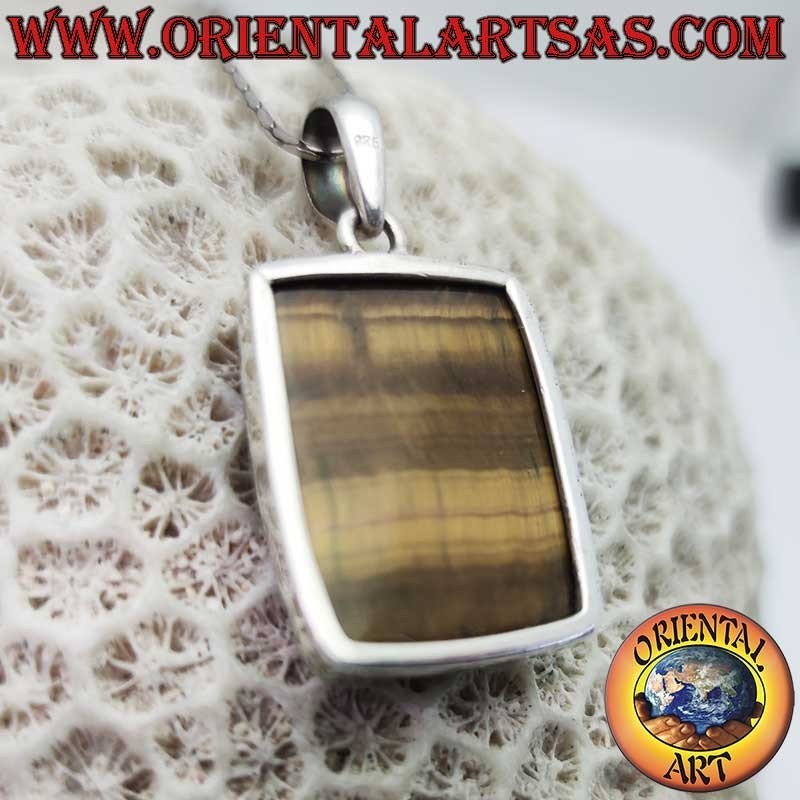 Colgante Plata 925 Ojo de Tigre Rectangular | Grande 44mm