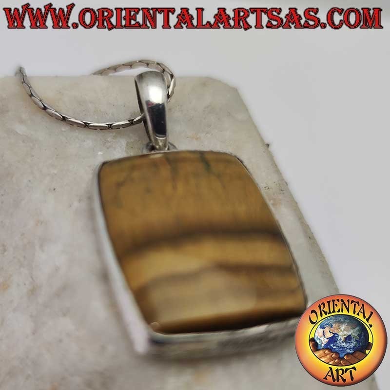 Colgante Plata 925 Ojo de Tigre Rectangular | Grande 44mm