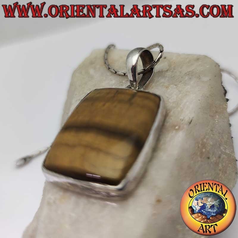 Colgante Plata 925 Ojo de Tigre Rectangular | Grande 44mm