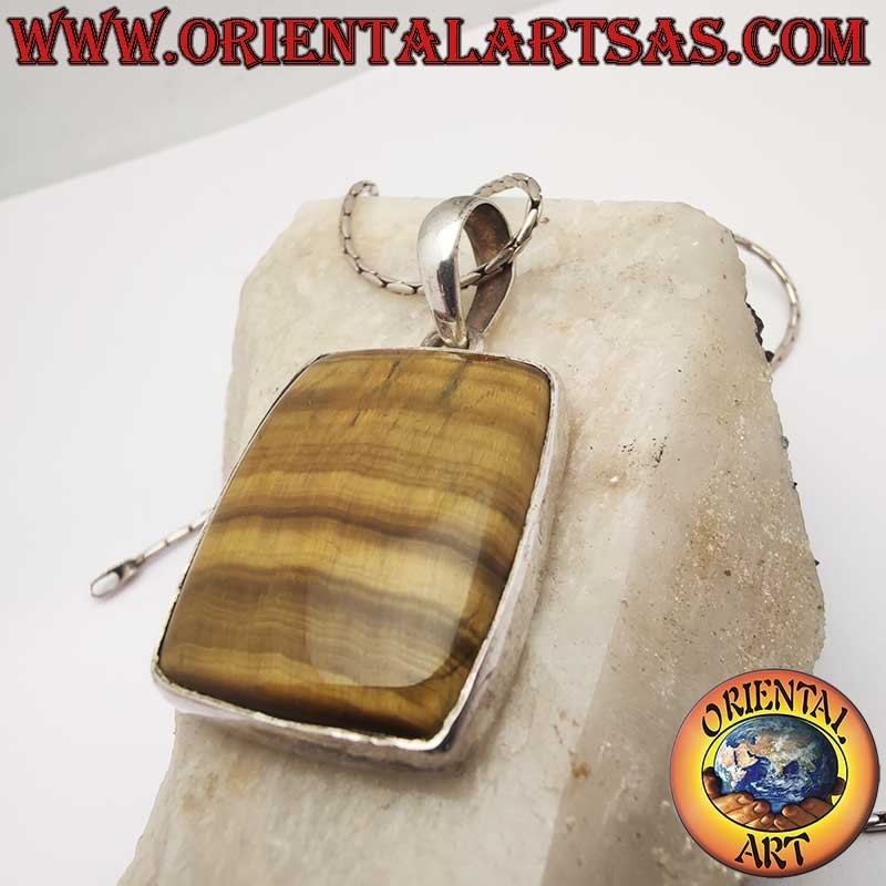 925 Silver Rectangular Tiger's Eye Pendant | Large 44mm