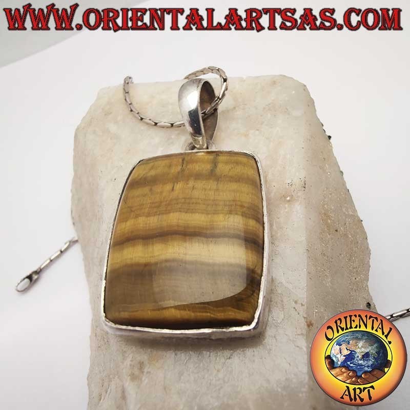 925 Silver Rectangular Tiger's Eye Pendant | Large 44mm