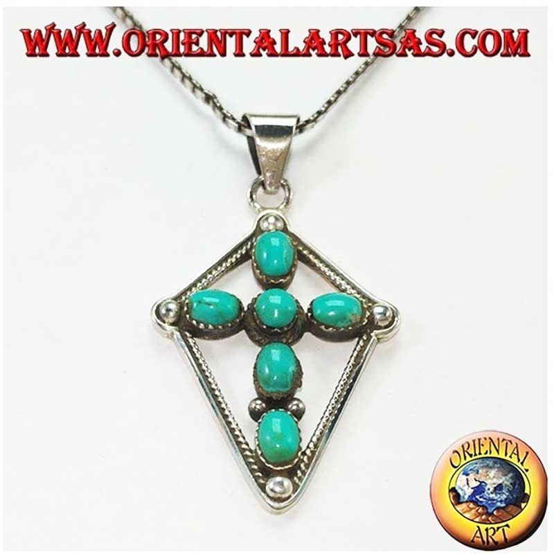 Silver Cross Pendant Oval Round Turquoise 925 Silver | Oriental Art