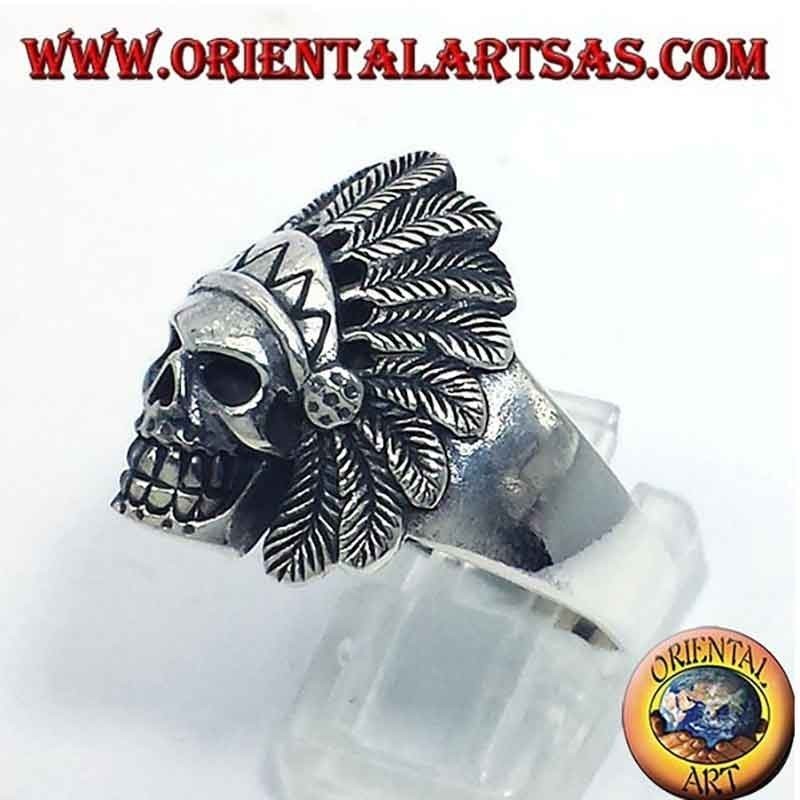 Anillo Calavera India Tocado Plumas Plata 925 23x20mm | Oriental Art