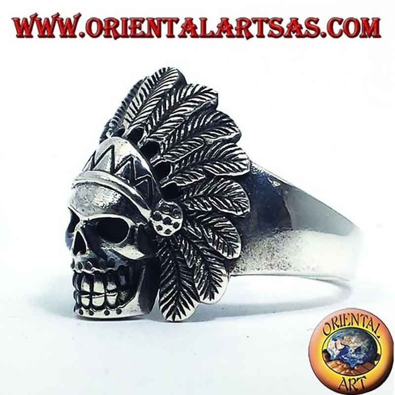 Indianer Schädel Kopfschmuck Ring 925 Silber 23x20mm | Oriental Art