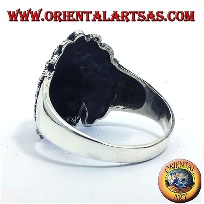 Anillo Calavera India Tocado Plumas Plata 925 23x20mm | Oriental Art