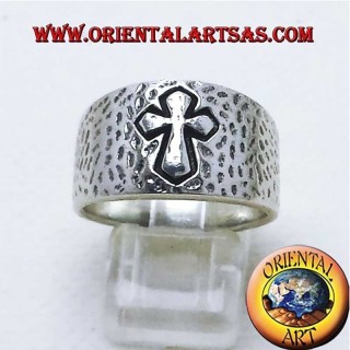 Anillo Banda Martillado Cruz Alto Relieve Plata 925 - Joya Fe Oriental Art