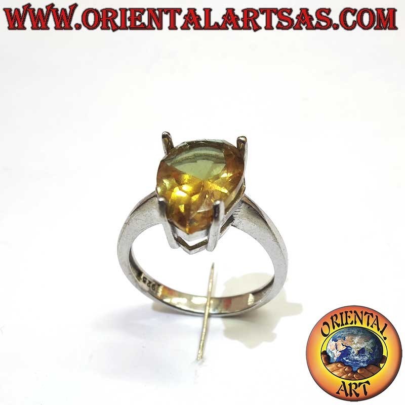 Anello Topazio Fumè Goccia 4 Griffe Argento 925 8x12mm | Oriental Art