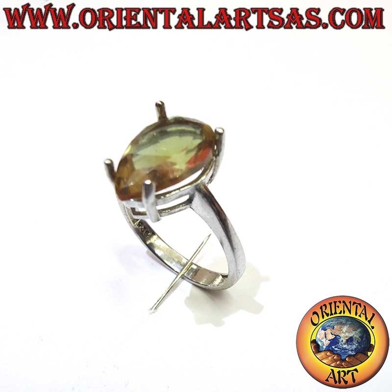 Anello Topazio Fumè Goccia 4 Griffe Argento 925 8x12mm | Oriental Art
