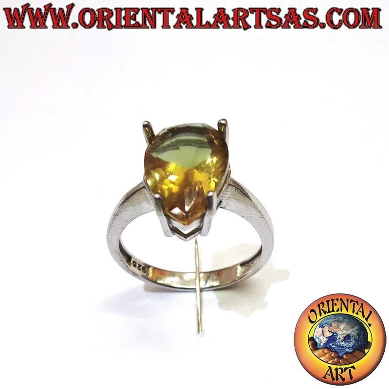 Anello Topazio Fumè Goccia 4 Griffe Argento 925 8x12mm | Oriental Art