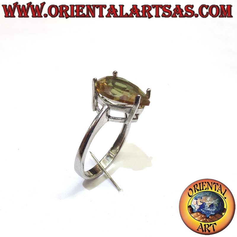 Bague Topaze Fumée Goutte 4 Griffes Argent 925 8x12mm | Oriental Art