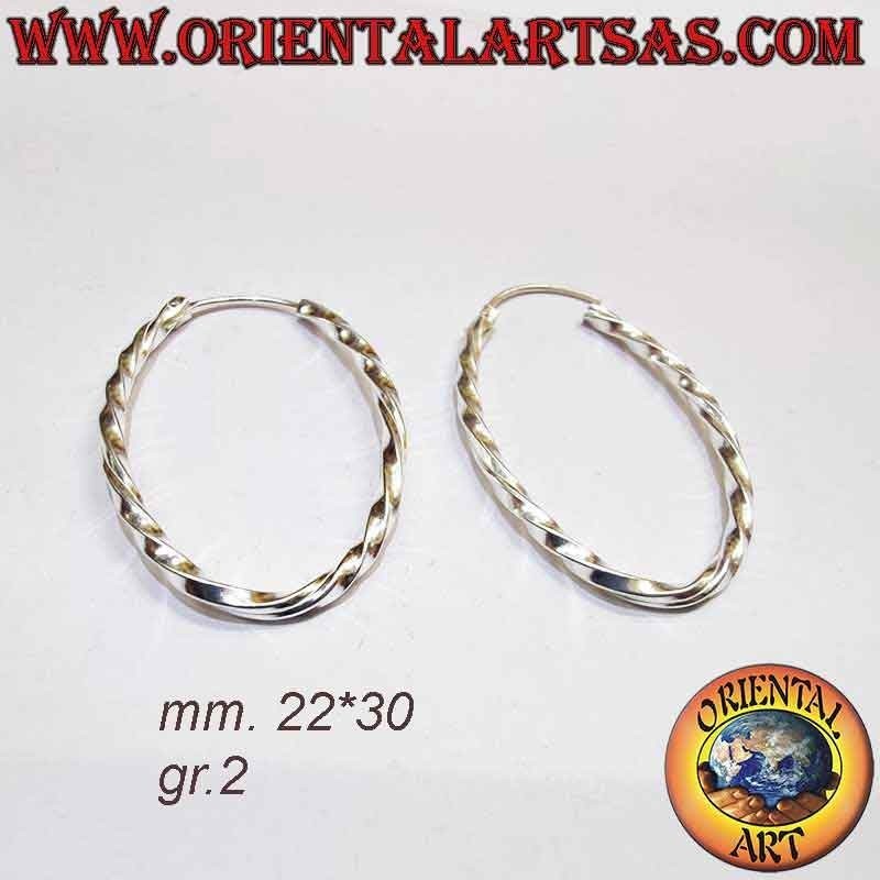 Silber Creolen 925 Oval Gedreht | Quadratischer Querschnitt