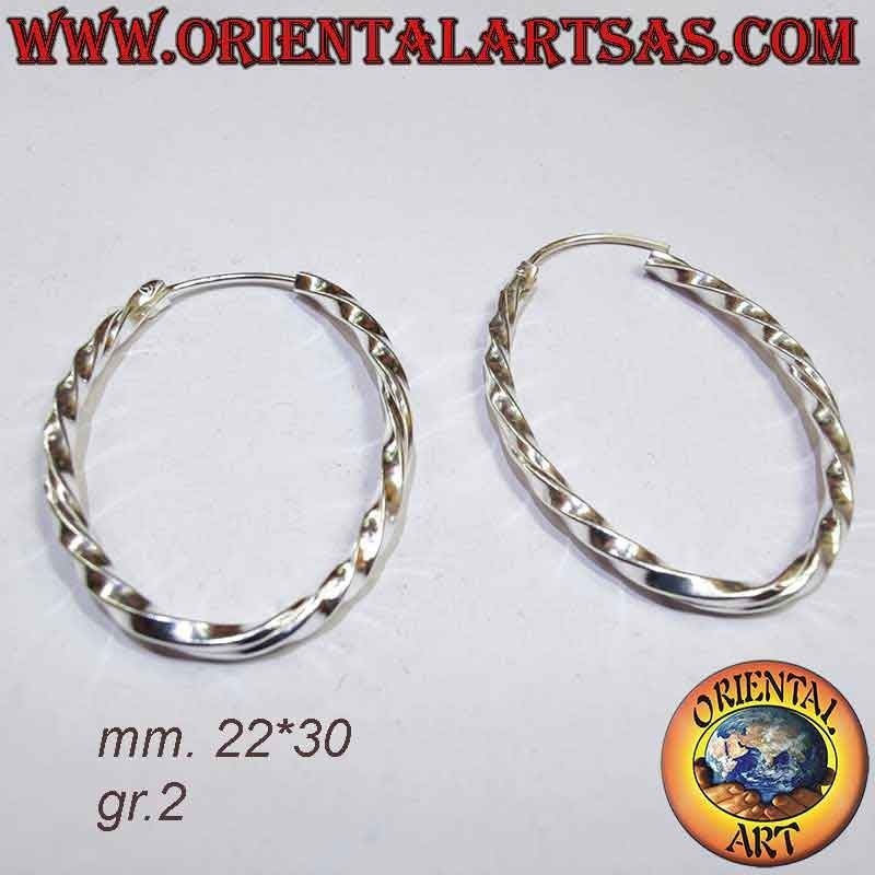 Silber Creolen 925 Oval Gedreht | Quadratischer Querschnitt