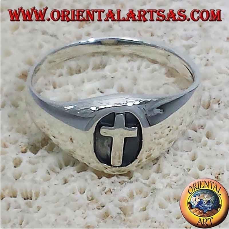 Anillo Sello Cruz Alto Relieve Plata 925 9mm | Oriental Art