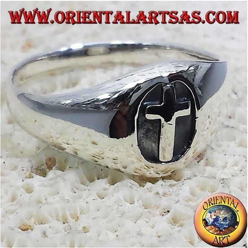 Seal Ring Cross High Relief 925 Silver 9mm | Oriental Art