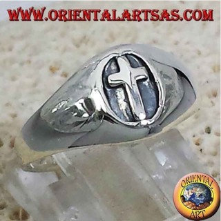 Seal Ring Recessed Cross High Relief 925 Silver - Faith Jewelry Oriental Art