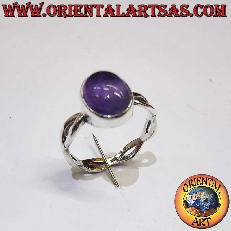 Anello Ametista Ovale Cabochon Gambo Intrecciato Argento 925 | Oriental Art