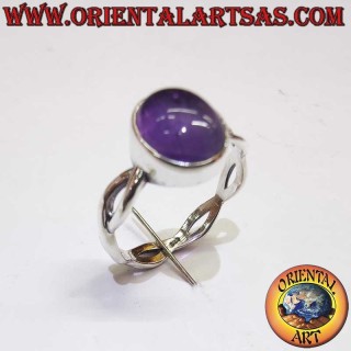 Ovaler Amethyst Cabochon Geflochtener Schaft Ring 925 Silber - Spiritueller Schmuck Oriental Art