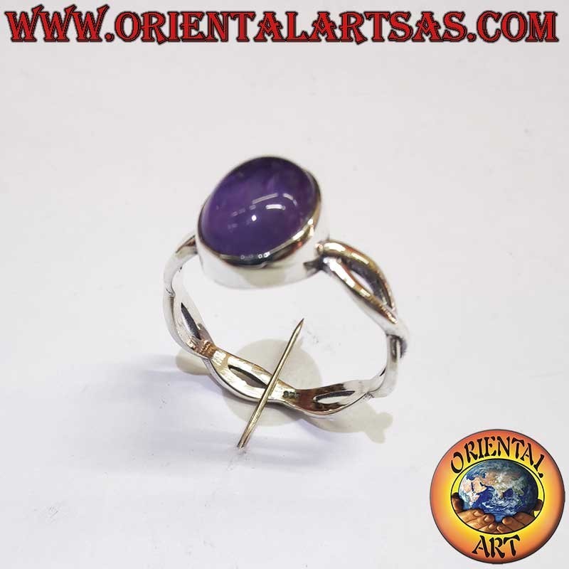 Bague Améthyste Ovale Cabochon Tressage Argent 925 | Oriental Art