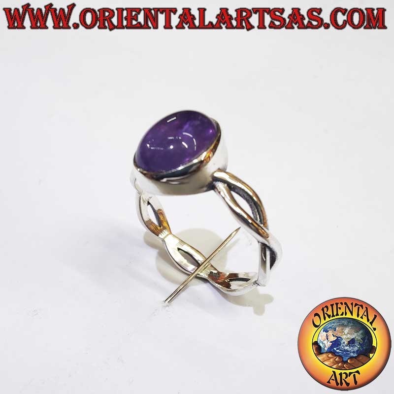 Ovaler Amethyst Cabochon Geflochtener Schaft Ring 925 Silber | Oriental Art