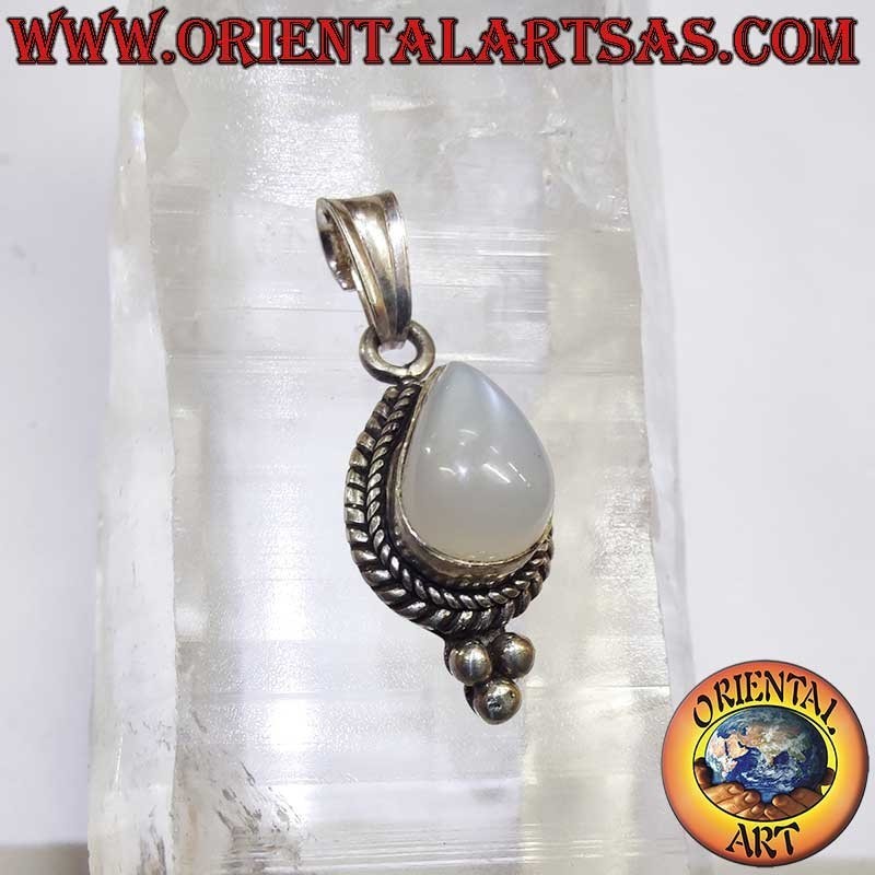 Rare Moonstone Teardrop Braid Beads Pendant 925 Silver | Oriental Art