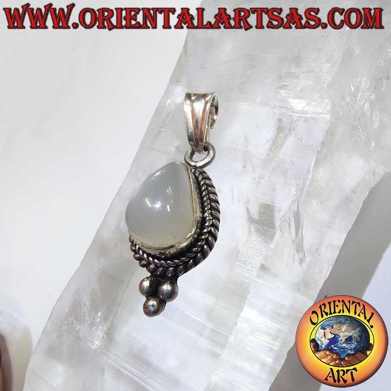 Ciondolo Pietra Luna Rara Goccia Treccia Sfere Argento 925 | Oriental