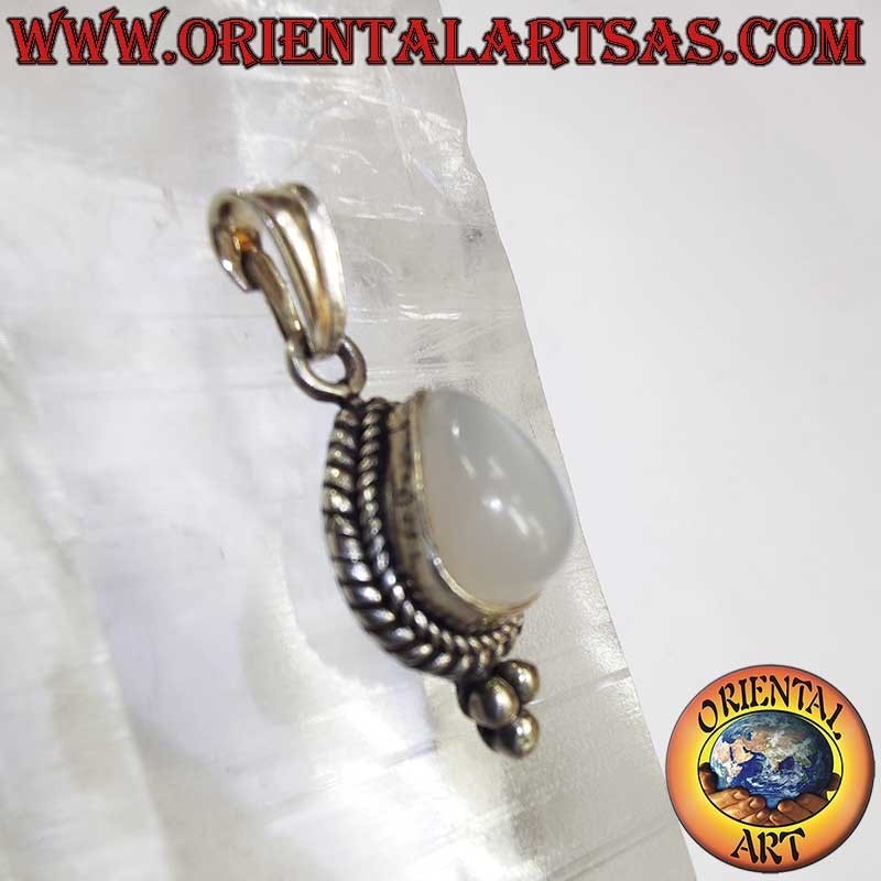 Rare Moonstone Teardrop Braid Beads Pendant 925 Silver | Oriental Art
