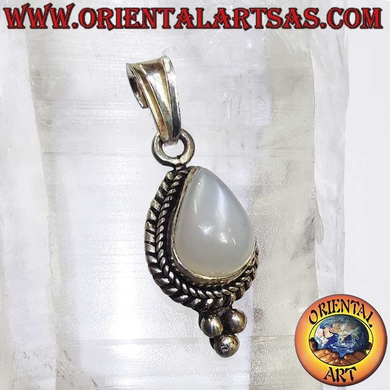 Seltener Mondstein Tropfen Geflecht Perlen Anhänger 925 Silber | Oriental Art