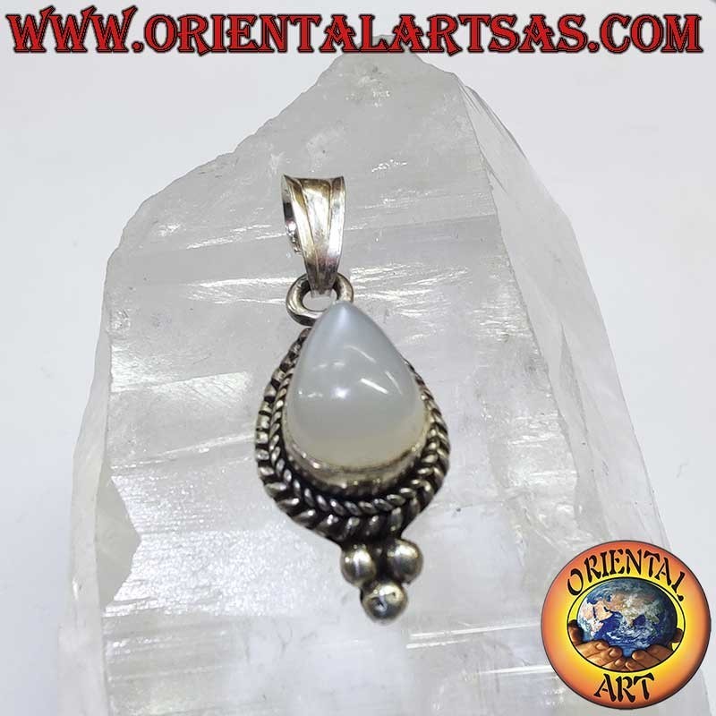 Seltener Mondstein Tropfen Geflecht Perlen Anhänger 925 Silber | Oriental Art