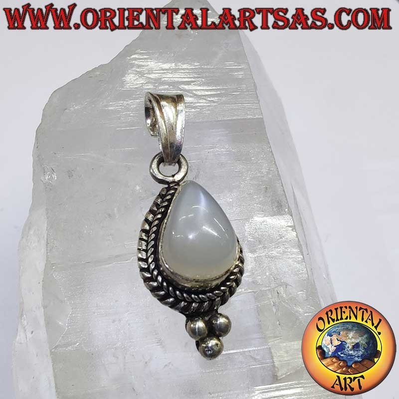 Rara Piedra Luna Gota Trenza Perlas Colgante Plata 925 | Oriental Art