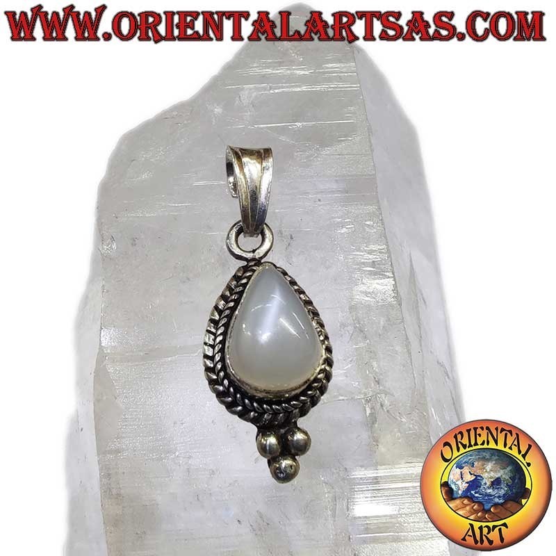 Seltener Mondstein Tropfen Geflecht Perlen Anhänger 925 Silber | Oriental Art