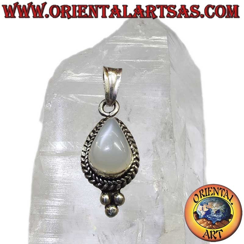 Rara Piedra Luna Gota Trenza Perlas Colgante Plata 925 | Oriental Art