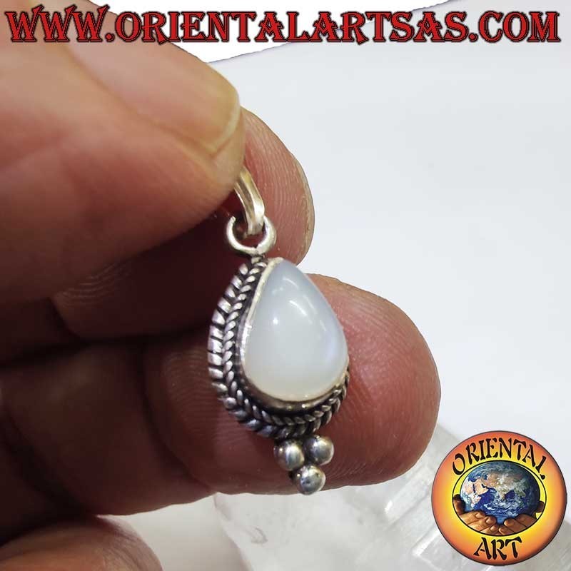 Rare Pierre de Lune Goutte Tresse Perles Argent 925 | Oriental Art