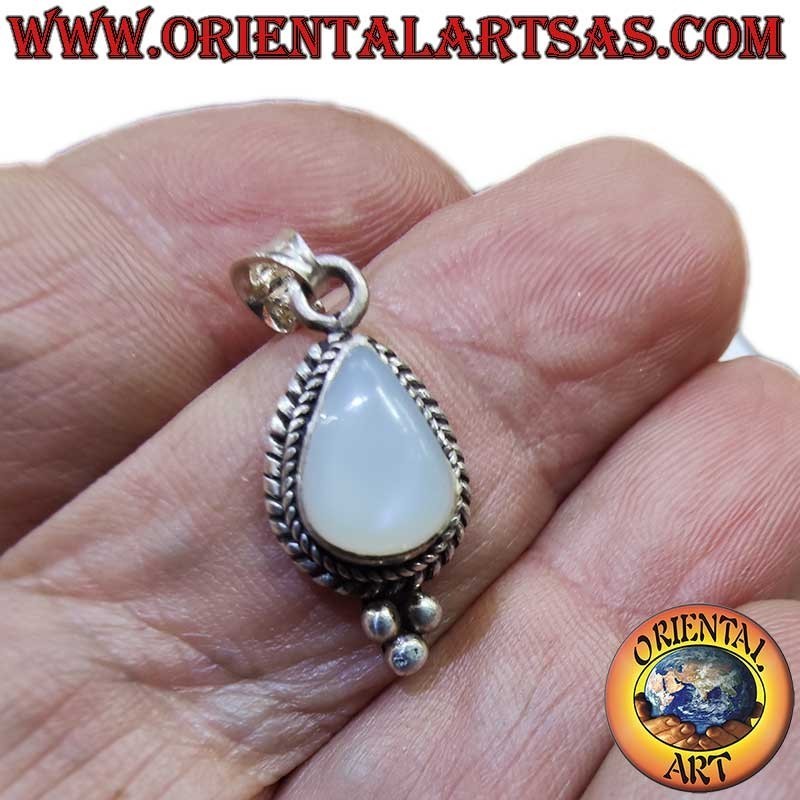 Rare Moonstone Teardrop Braid Beads Pendant 925 Silver | Oriental Art