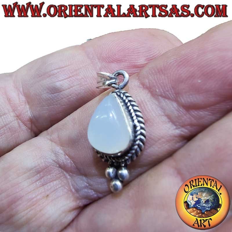 Seltener Mondstein Tropfen Geflecht Perlen Anhänger 925 Silber | Oriental Art