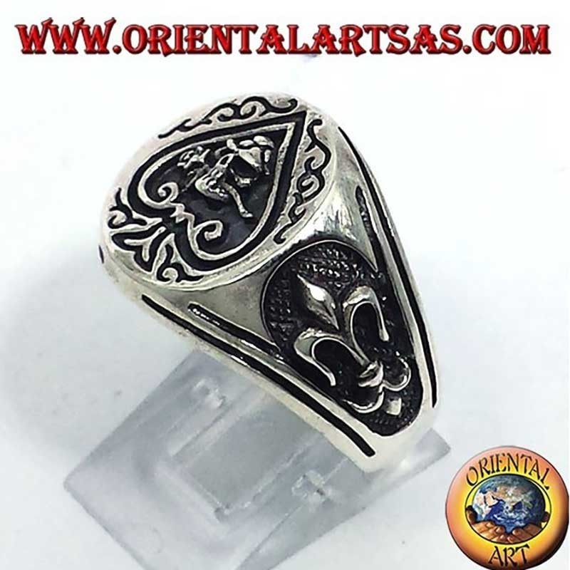 Anillo As Picas Calavera Rosa Lirio Alto Relieve Bruñido Plata 925