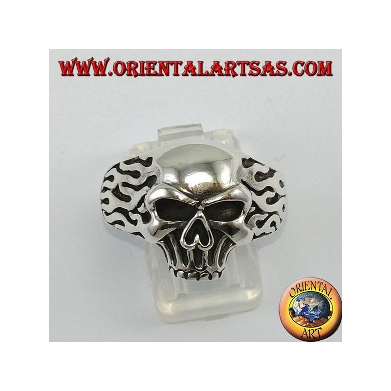 Silber Ring, Schädel mit Feuer
