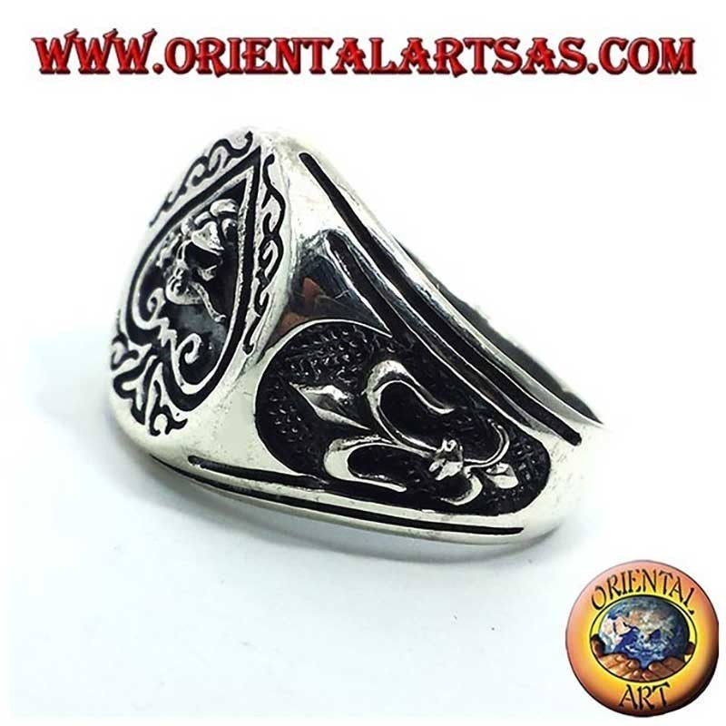 Pik-Ass Totenkopf Rose Lilie Hochrelief Gebürstet 925 Silber Ring