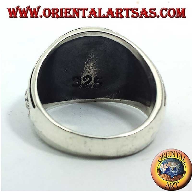 Bague As de Pique Crâne Rose Lys Haut-Relief Bruni Argent 925