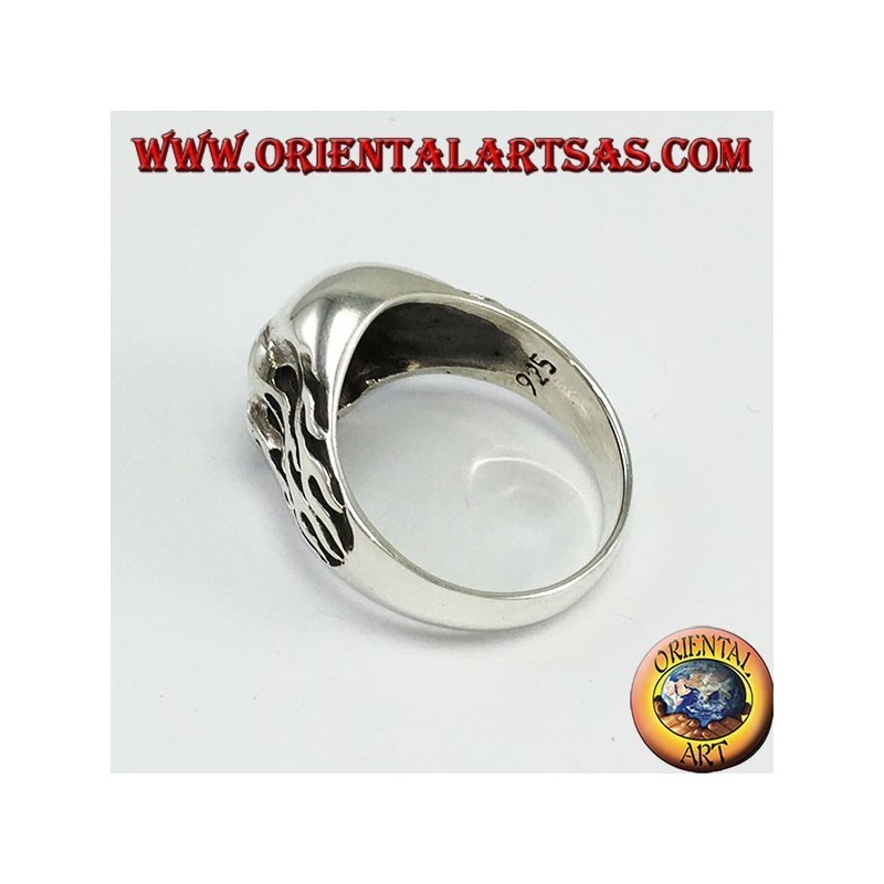 Silver ring, Skull with fire