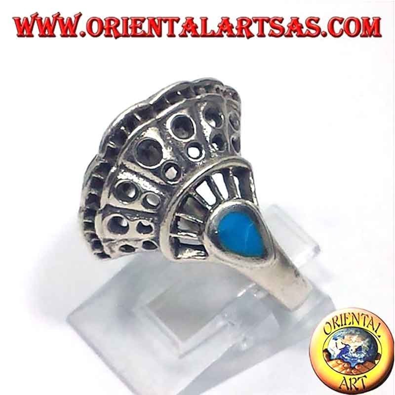 Anello Conchiglia Traforata Turchese Argento 925 19mm | Oriental Art