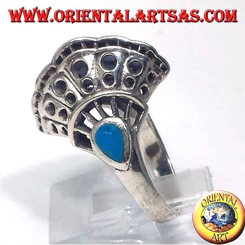 Anillo Forma Concha Calada Turquesa Plata 925 19mm | Oriental Art