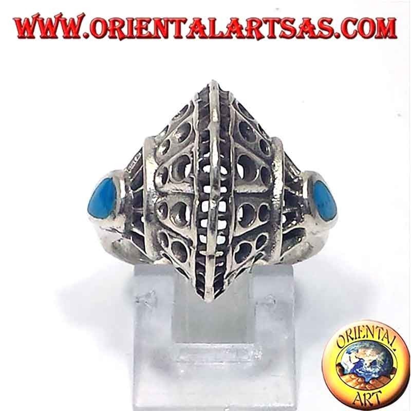 Bague Forme Coquille Ajourée Turquoise Argent 925 19mm | Oriental Art