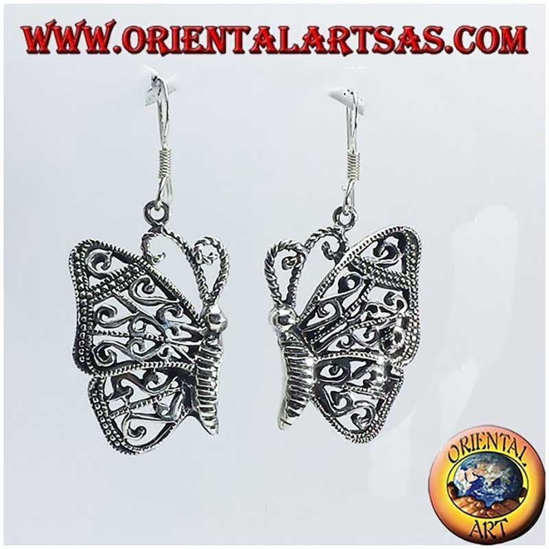 Openwork Butterfly Drop Earrings 925 Silver 28mm | Oriental Art