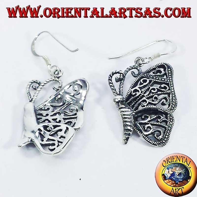 Boucles Papillon Ajourées Pendantes Argent 925 28mm | Oriental Art