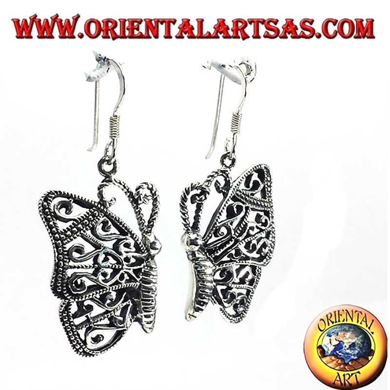 Durchbrochene Schmetterling Ohrringe Hängend 925 Silber - Damenschmuck Oriental Art