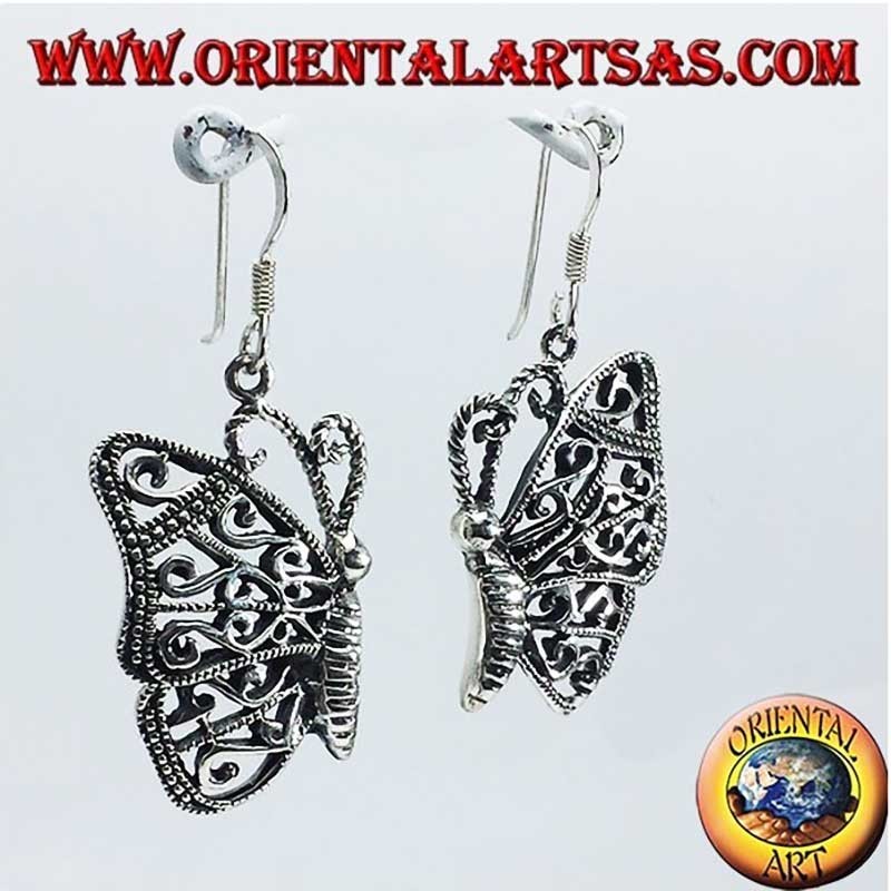 Durchbrochene Schmetterling Ohrringe 925 Silber 28mm | Oriental Art